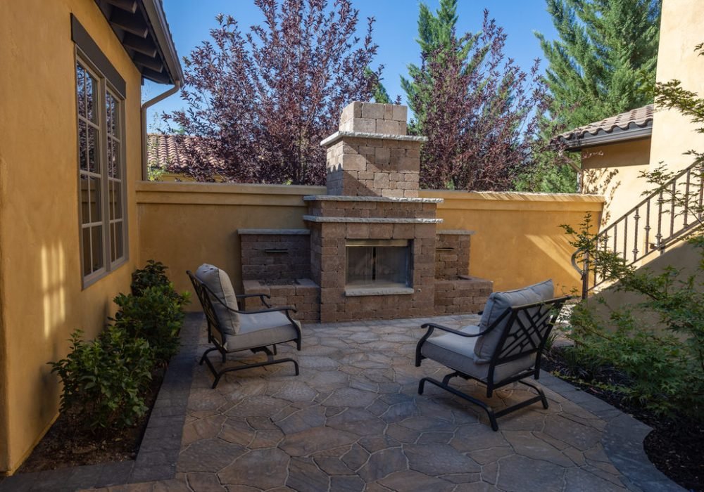 outdoor fire place with custom arbel pavers landscaping reno nevada tahoe california