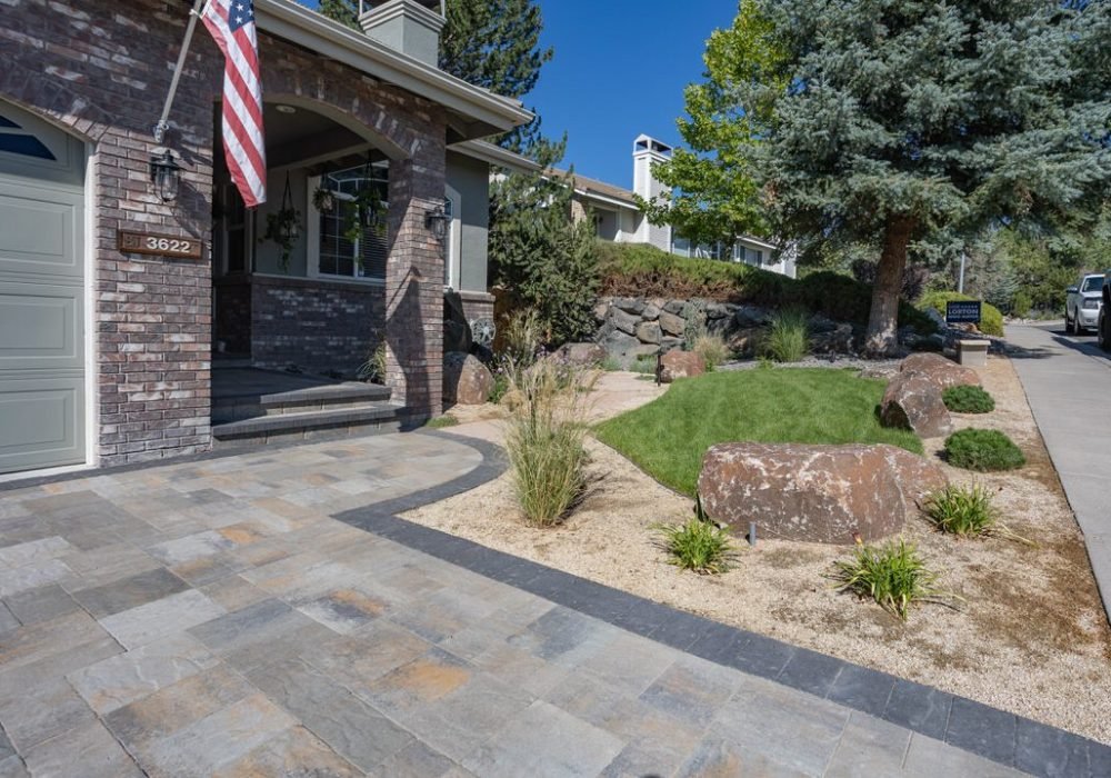 paver driveway and walkway with steps