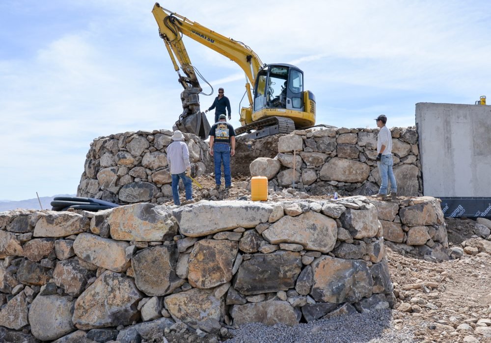 Commercial landscaping Reno Nevada, Tahoe, California Gail Willey Setting Boulders, building Rock Walls