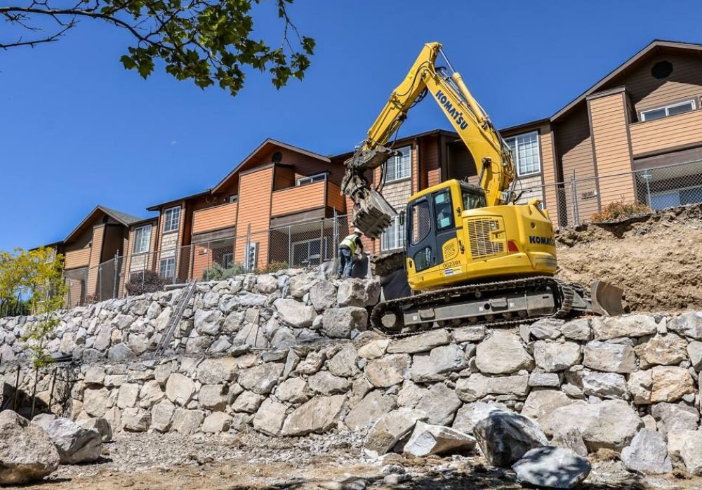 Commercial Landscaping Reno Nevada Tahoe California Gail Willey Landscaping Setting Boulders, building Rock Walls