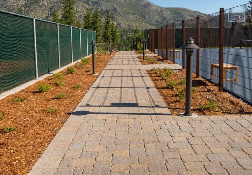 Commercial project, Paver walkway between tennis courts by Gail Willey Landscaping Reno, Nevada