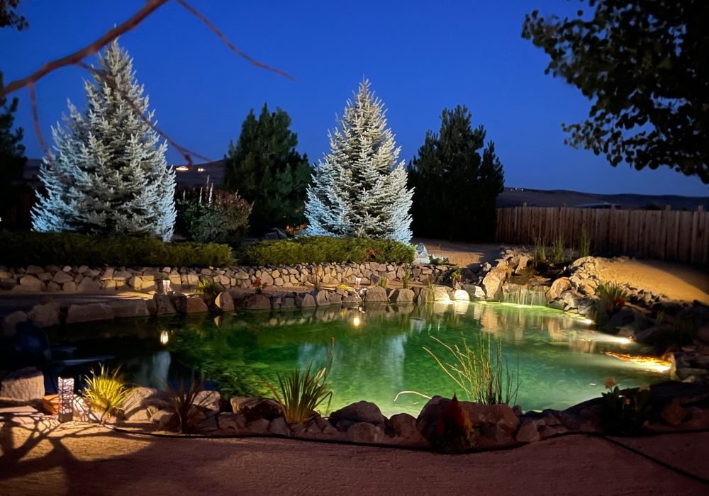 Pond Waterfall night scape